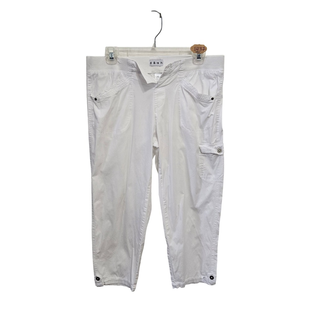 Dash Womens White Cargo Capri Pants Size Medium Elastic Waist Cropped Trousers